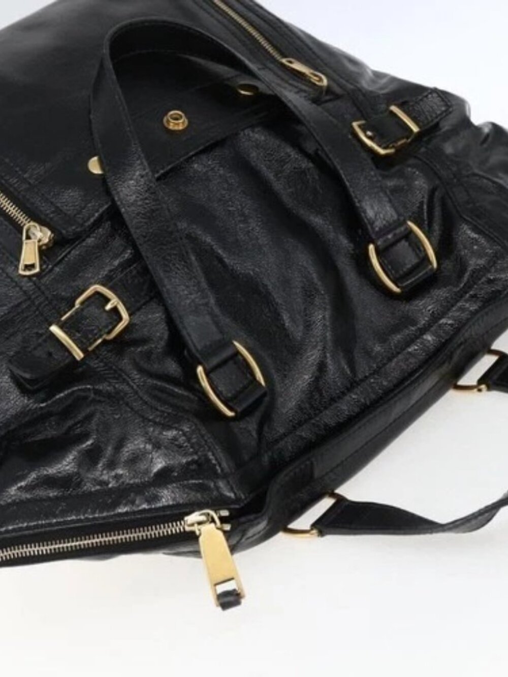 SAINT LAURENT Tote Bag Patent leather Black Gold - Picture 6 of 16
